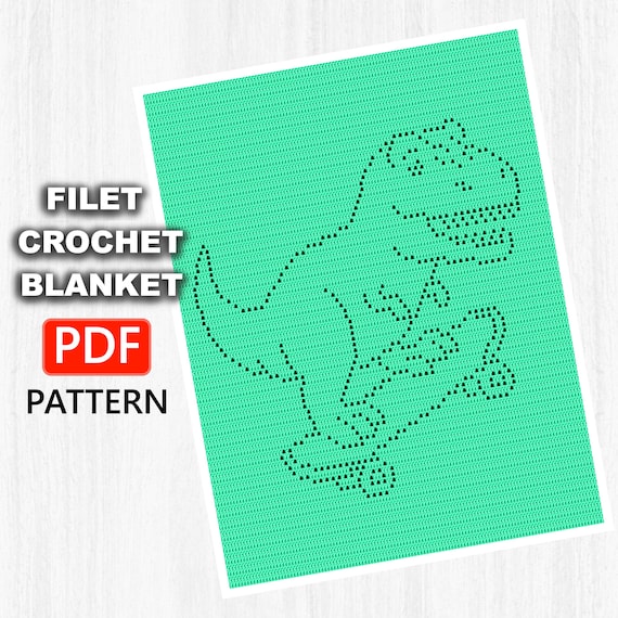 Skateboarding Dinosaur Filet Crochet PDF Pattern, Tyrannosaurus T