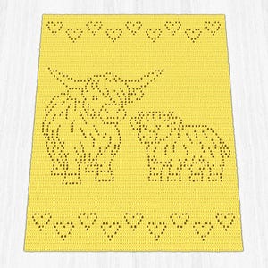 Highland Cows Filet Crochet Baby Blanket PDF Pattern