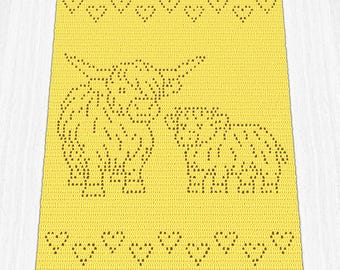 Highland Cows Filet Crochet Baby Blanket PDF Pattern