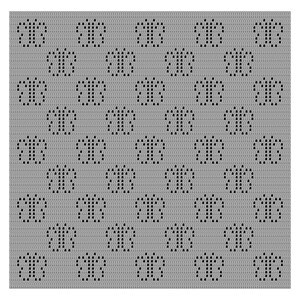K&ouml;nnte beinhalten: Ein grauer Stoff mit einem sich wiederholenden Muster aus schwarzen abstrakten Formen. Die Formen sind symmetrisch und &auml;hneln stilisierten Figuren oder dekorativen Elementen. Das Design ist gleichm&auml;&szlig;ig &uuml;ber den Stoff verteilt.