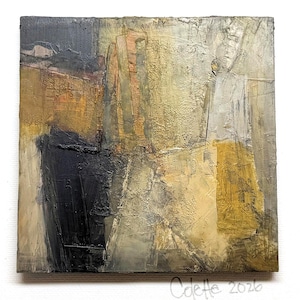 ORIGINAL ABSTRACT FIGURATIVE Soul Searching Float Mounted Oil Painting Art Abstract Expressionism Small 4" x 4" Colette Davis Figures People