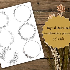 Mini Floral Wreath Embroidery Patterns | Beginner Hand Stitch (Digital Download PDF)