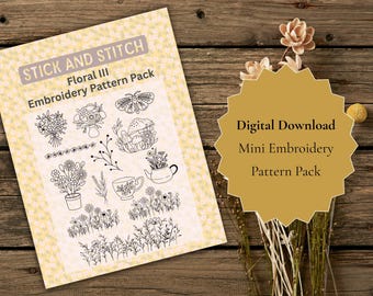 Mini Floral Embroidery Patterns | Beginner Hand Stitch (Digital Download PDF) | Pack of 13