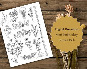 Mini Floral Embroidery Patterns | Beginner Hand Stitch (Digital Download PDF) | Pack of 15