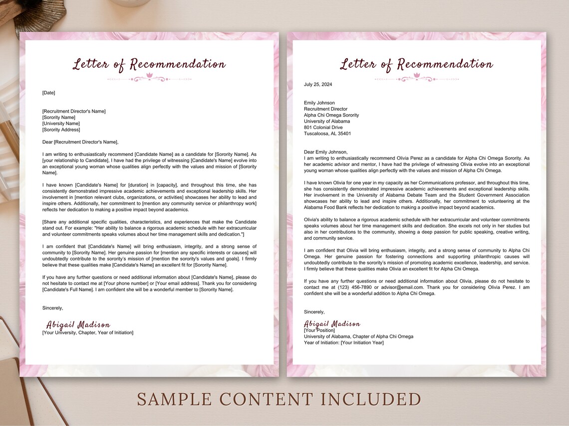 Sorority Recommendation Letter Template in Google Docs Canva Sorority Recommendation Letter Template in Google Docs Canva