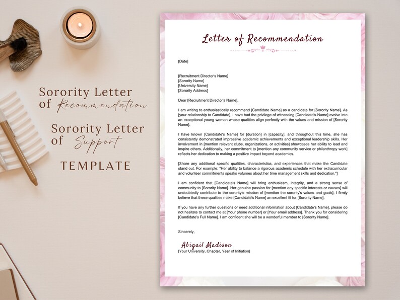 Sorority Recommendation Letter Template in Google Docs & Canva