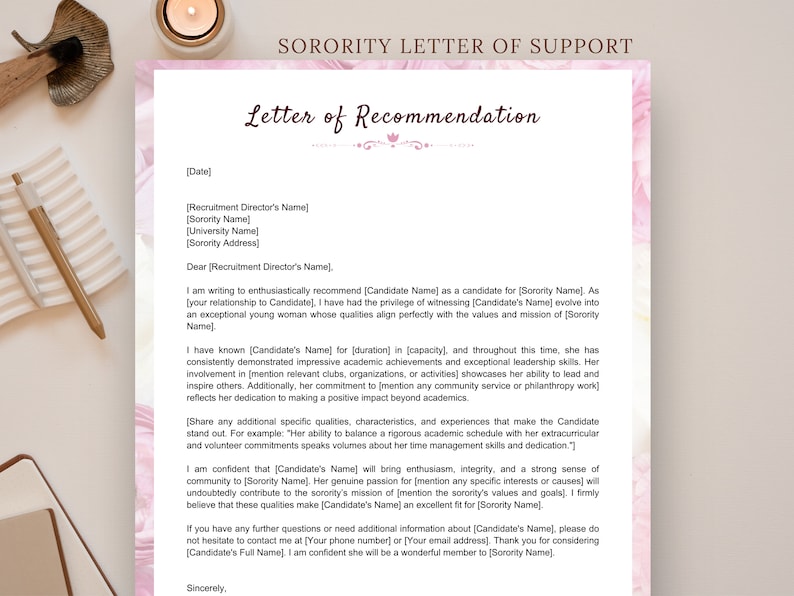 Sorority Recommendation Letter Template in Google Docs Canva Sorority Recommendation Letter Template in Google Docs Canva