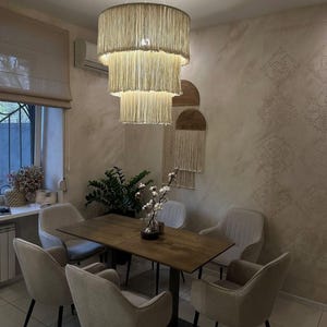 Lampskärm i bohemisk stil, makraméskärm med naturlig bomullssnöre "Sahara"