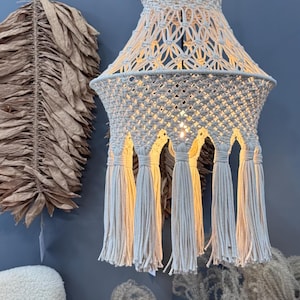 Lampskärm i bohemisk stil, makraméskärm med naturlig bomullssnöre "Luna"