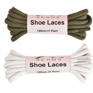 XERUS Shoe lace Olive Green White Round 120cm pack of 2pair 4mm Green flat canvas sneakers White sports Hiking Boot Laces Trekkig Shoelaces
