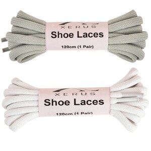 Round Boot Laces: White & Grey Hiking Trekking Shoelaces - 120cm, 4mm (2 Pair Pack)