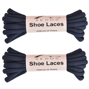 Navy Blue Round Boot Laces: 120cm Polyester Shoelaces - 2 Pair