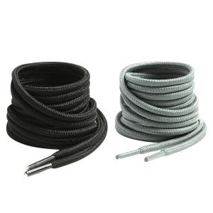 Black & Grey Round Boot Laces - 120cm, 2 Pairs