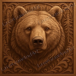 Grizzly Bear Laser Engraving File | PNG | Forest Animal Wall Art | Digital Woodburn Design | Template