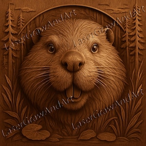 Beaver Portrait Laser Engraving File | PNG | Forest Animal | 3D Wood Art | Compatible Digital Download