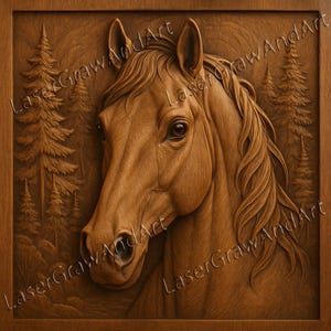 3D Horse Portrait Laser Engraving File | PNG | Woodland Horse Head Relief | Digital Download | Wall Art Template
