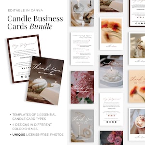 Editable Candle Care Card Template bundle: 12 templates in 1, Thank You Card, Printable Candle Care Instructions Card, Business Handmade