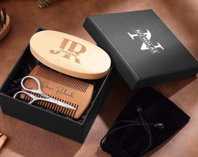 Men's Gift,Hair Brush Bundle,Personalized Brush,Beard Comb,Beard Gifts for Men,Custom Beard Comb,Best Man Gifts,Father's Day Gifts,Gift Box