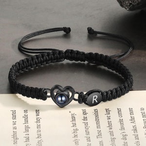 Pulsera de cuentas con foto, pulsera de proyección, unisex, ajustable, pulseras de pareja, pulsera con foto, pulsera delicada, joyería con foto, pulsera con letras