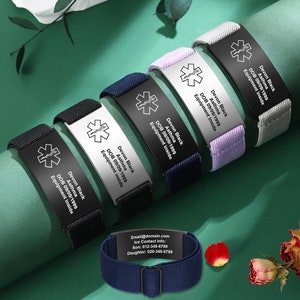 Medische armband heren, verstelbaar elastisch koord, Medic Alert-armband, Gegraveerde ID-armband, Medical ID-armband, Custom Medical, Medical Alert-ID