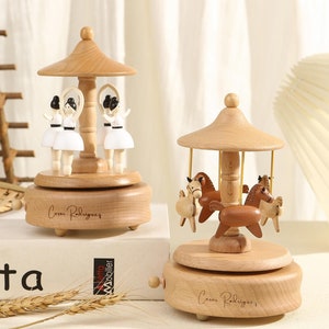 Caja de música de carrusel de recuerdo personalizada y grabada, caja de música de madera, regalo de cumpleaños conmemorativo de aniversario para bebés/niños, regalo de Navidad