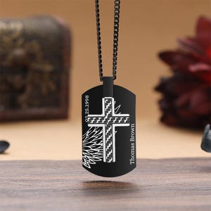 Memorial Necklace,Cross Photo Necklace,Men Memorial Gift,Custom Necklace,Pet Portrait Engrave,Gift for Him,Pet Memorial,Remembrance Gifts