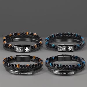 Bracelet médical homme, QR Code médical, bracelet d'identification médicale, bracelet d'alerte médicale, cadeau pour papa, bracelet d'alerte médicale, bracelet d'étiquette médicale