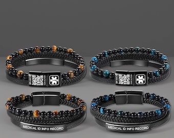 Medical Bracelet Men,Qr Code Medical,Medical Id Bracelet,Medic Alert Bracelet,Gift for Dad,Medic Alert Bracelet,Medical Tag Bracelet