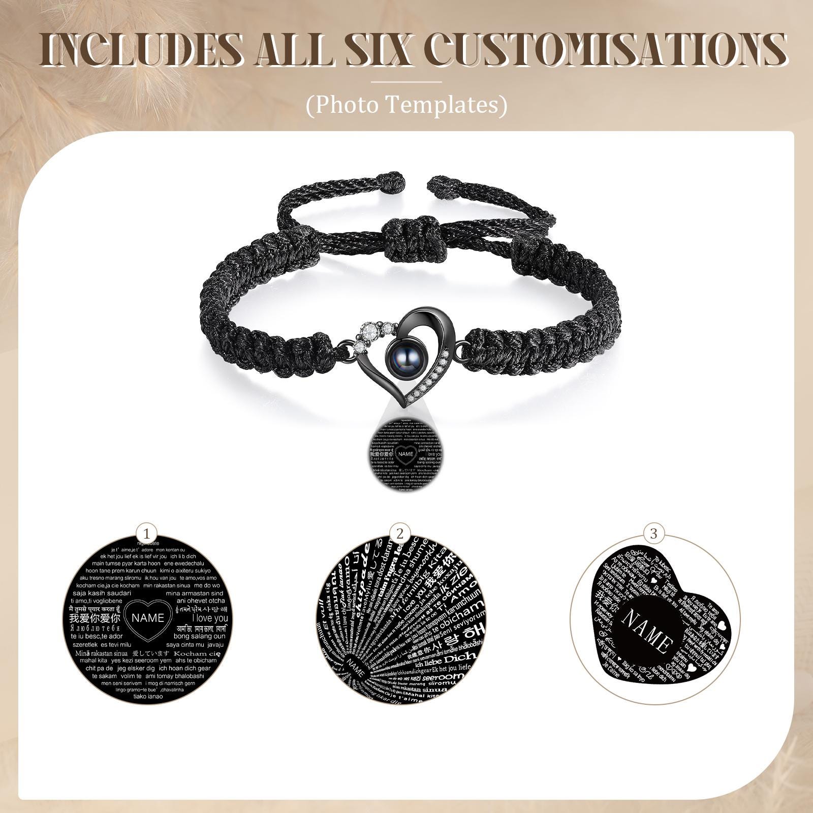Bracciale Personalizzato Con Foto A Proiezione – I Love You In 100 Lingue – Regolabile – Regalo Originale Per Coppie E Amici - 2