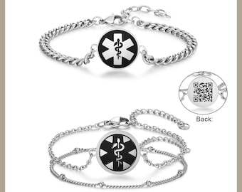 QR Medical Alert Bracelets,Unisex Medical ID,Medical Bracelet for Women,Stainless Steel Bracelet Men,Custom Medical,Medical Health Bracelet