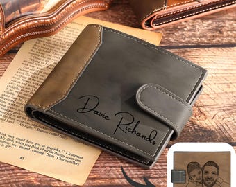 Photo Engraved Wallet,Front Text Back Photo Wallet,Monogrammed Wallet,Mens Leather Wallet,Slim Wallet,Bifold Wallet,Custom Wallet,Men Wallet
