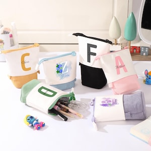 Trousse personnalisée avec nom, trousse en cuir PU, cadeau d'adieu pour enseignant, rangement pour chambre d'enfant, trousse personnalisée avec nom zippé