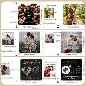 K&ouml;nnte beinhalten: Sechs verschiedene Designs f&uuml;r einen personalisierten Fotorahmen mit integriertem Musikplayer. Jeder Rahmen verf&uuml;gt &uuml;ber einen Kalender, eine Fotocollage und einen individuellen Namen. Die Rahmen sind 98 mm gro&szlig;.