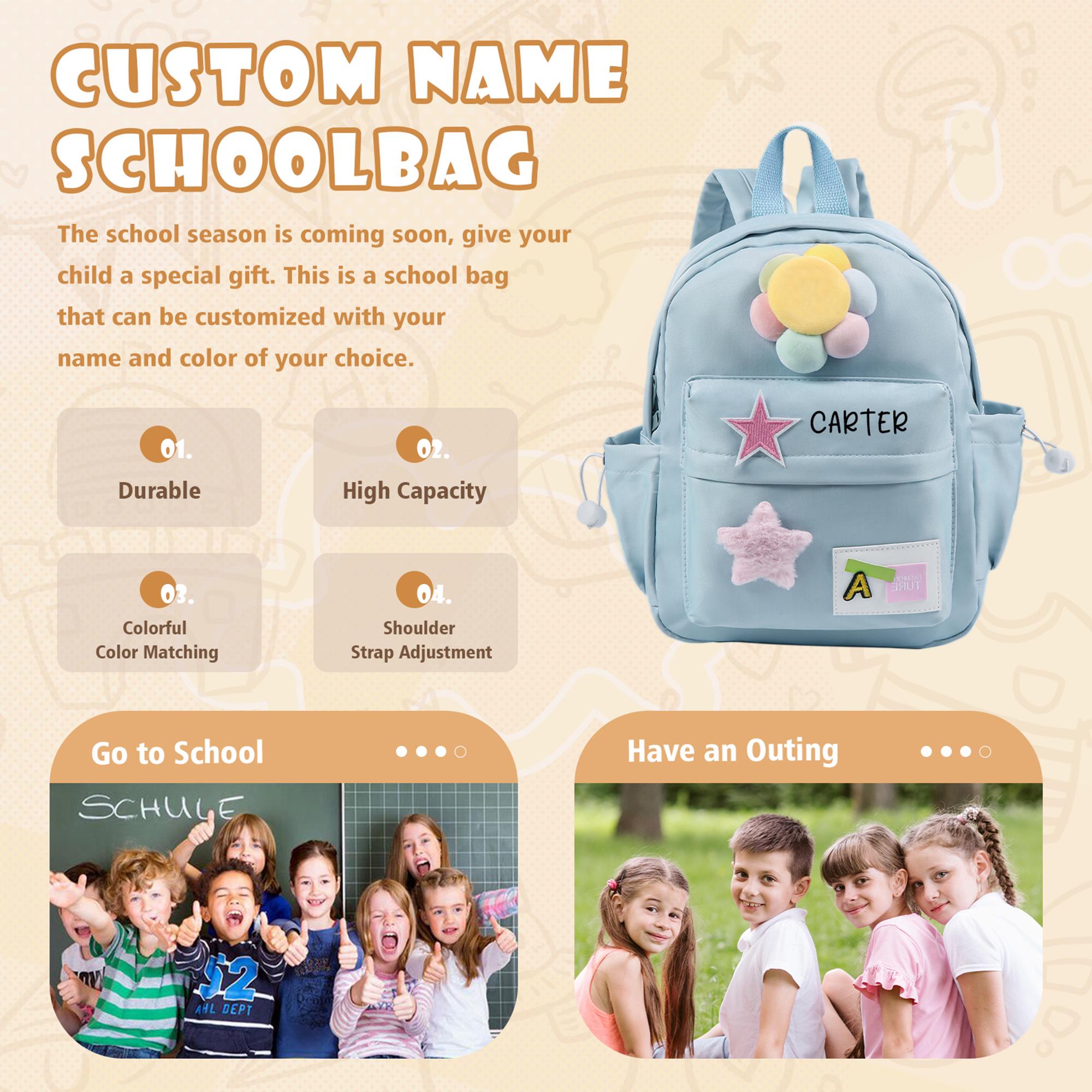 Personalized Nylon Children's Backpack for Preschool Girls With Cute