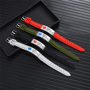Bracelet d'identification médicale en silicone, bracelet d'alerte médicale, bracelet d'identification gravé, bracelet d'identification pour femme, carte d'identité médicale unisexe, alerte médicale pour enfant, bracelet de santé