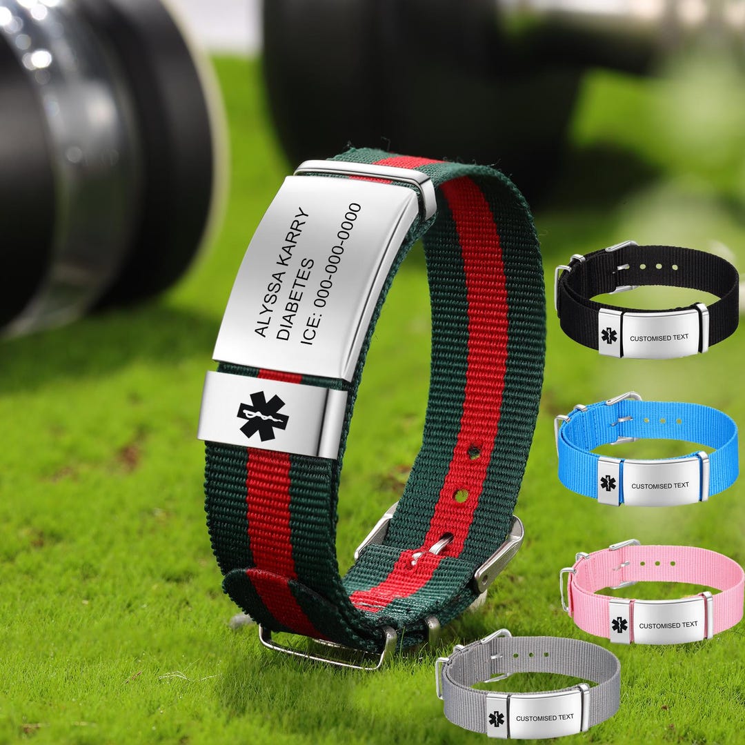 Custom Medical ID Bracelet: Stainless Steel & Nylon, Adjustable Band - Etsy