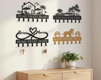 Llavero de hierro forjado, regalo de inauguración de la casa, colgador de llaves para pared, regalo de boda, colgador de llaves, idea de regalo para padres, llavero personalizado