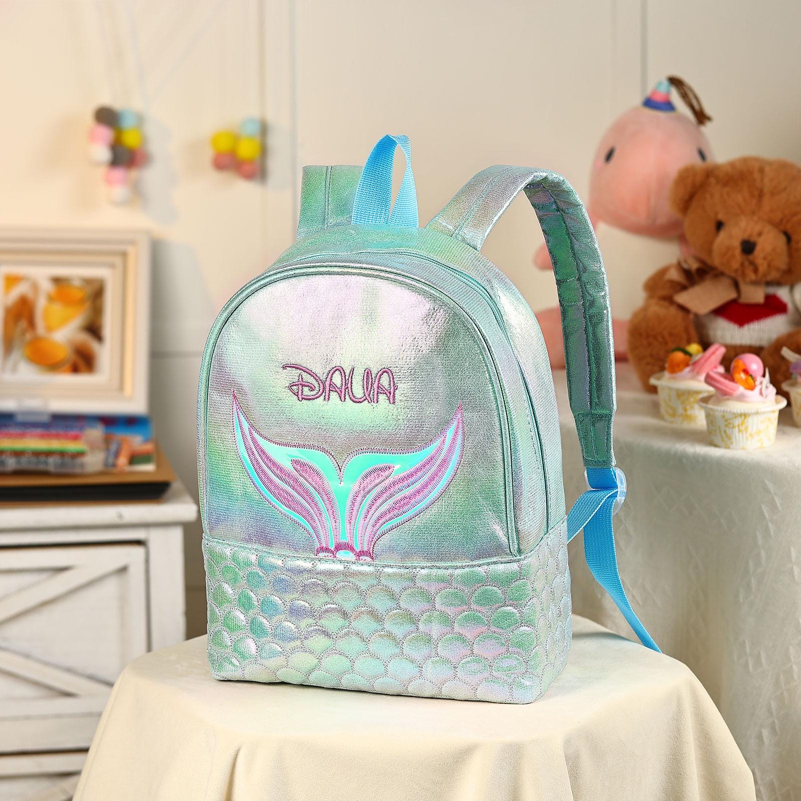 Mermaid Book Bag for Student,Custom Name Backpack,School Book Bag,Backpack for Kids,Back to School,Flower Girl Gift,Girls Backpack,Kid Gifts