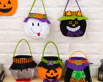 Personalized Halloween baskets for kids, embroidered Halloween baskets, trick or treat bags, Halloween candy buckets, Halloween tote bags