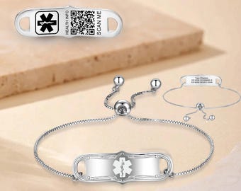 Custom Waterproof Medical ID Bracelet,QR Code Medical Bracelet,Adjustable Medical Bracelet,Personalized Medical Information with QR Code