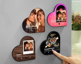 Aimant photo musique coeur, aimants cadeaux musique, cadeau musique pour lui, aimant musique pour réfrigérateur, aimant pour réfrigérateur, cadeau musique photo, aimant cadeau musique
