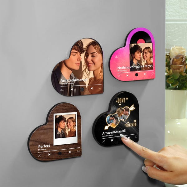 Imán musical con foto de corazón, imanes de regalo musical, regalo musical para él, imán musical para refrigerador, imán para refrigerador, regalo musical con foto, imán de regalo musical