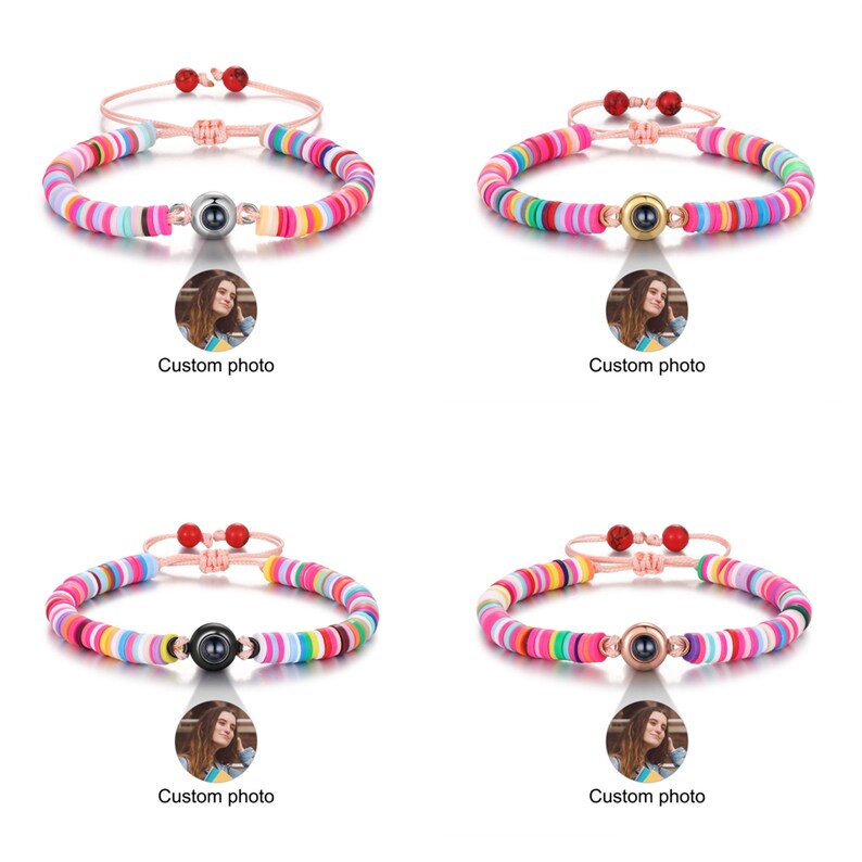 Gepersonaliseerde projectie-fotokralenarmband Terug naar school Cadeau voor haar fotoprojectiearmband Handgemaakt kleurrijk koord afbeelding 6