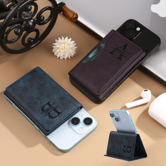 Personalized Magnetic Leather Wallet: Phone Stand Card Holder