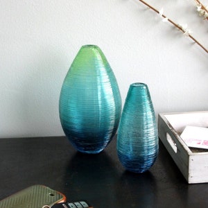 Shimmer Vases in Ombre Blues | Blown Glass Vase | Made in USA |The Furnace: a glassworks | Corey Silverman
