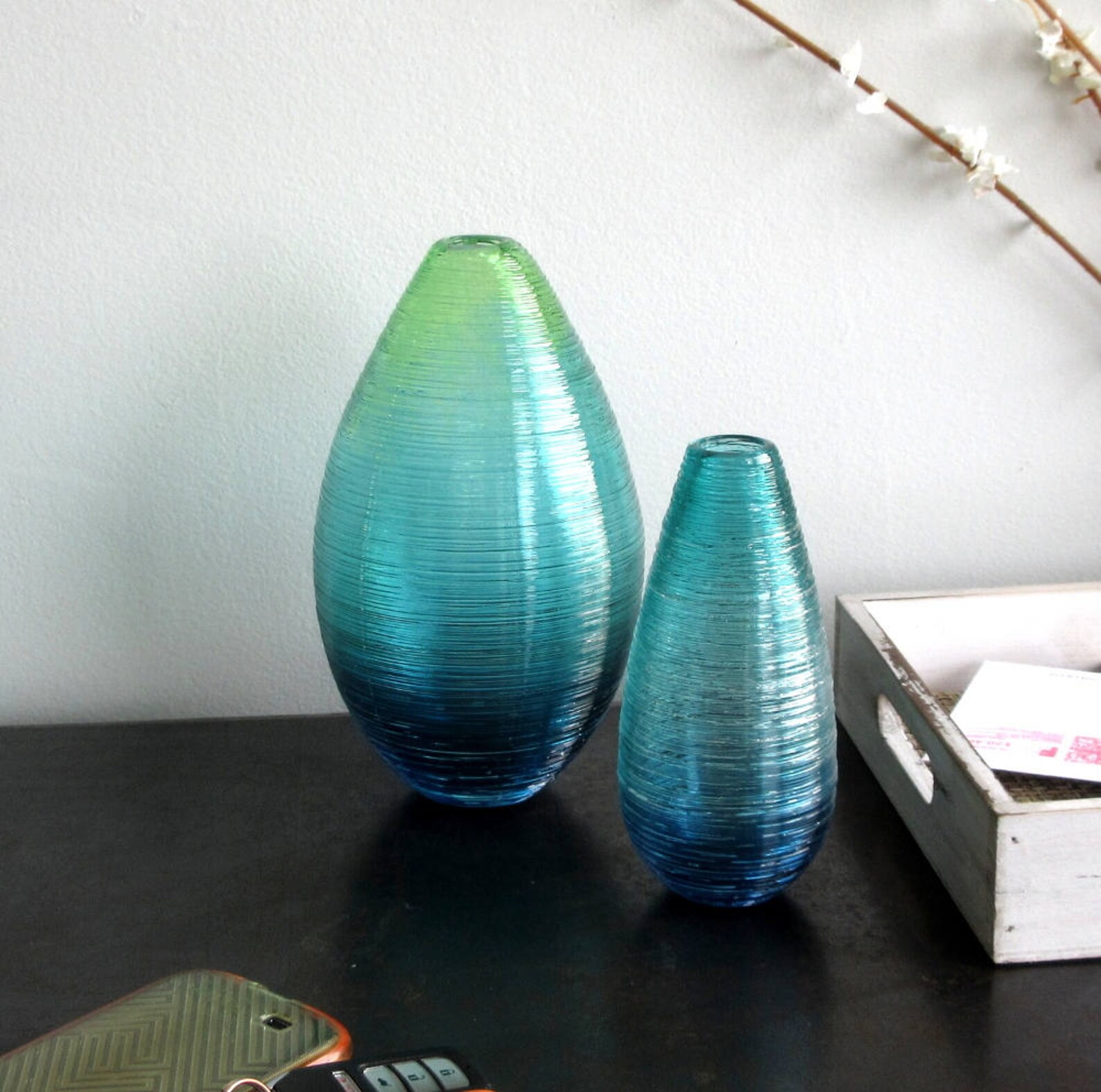 Shimmer Vases in Ombre Blues Blown Glass Vase Made in USA Etsy