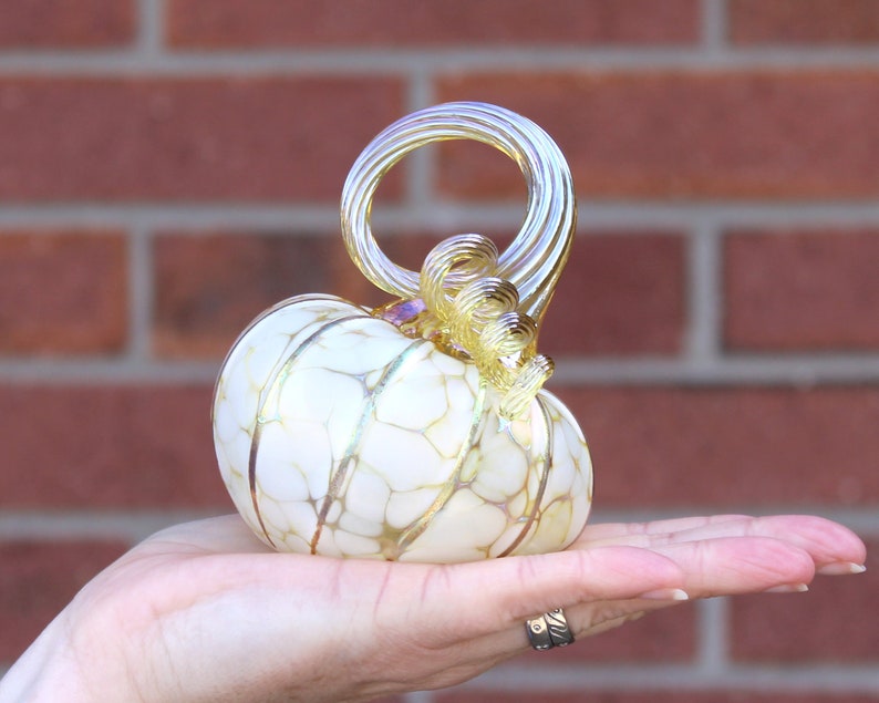 Ivory White Pumpkins Blown Glass Pumpkins multiple sizes/shapes Handmade in the USA The Furnace a glassworks Corey Silverman Small Tilt