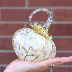 Ivory White Pumpkins Blown Glass Pumpkins multiple sizes/shapes Handmade in the USA The Furnace a glassworks Corey Silverman Medium Tilt