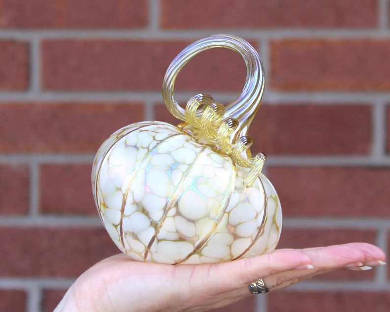 Ivory White Pumpkins Blown Glass Pumpkins multiple sizes/shapes Handmade in the USA The Furnace a glassworks Corey Silverman Medium Tilt