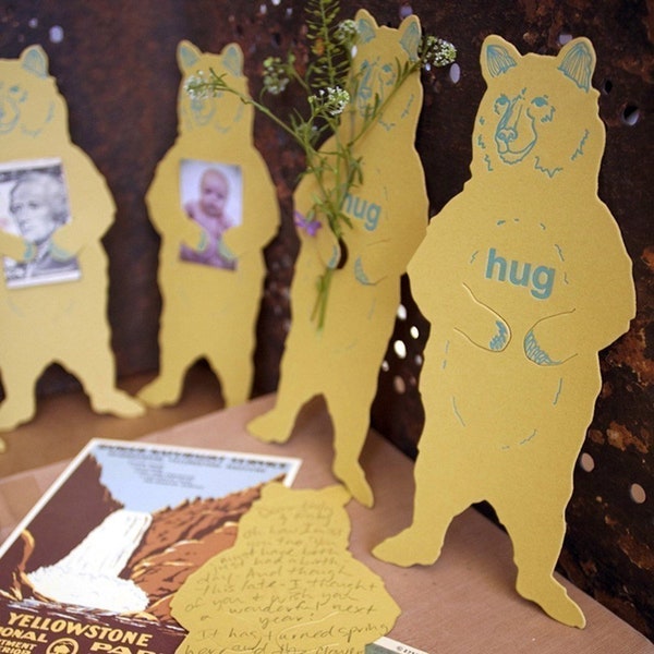 letterpress Bear Hug card diecut Grizzly